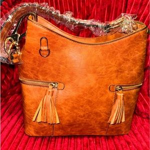 Hobo Bag with Side Tassel zipped pockets and with Matching Wristlet